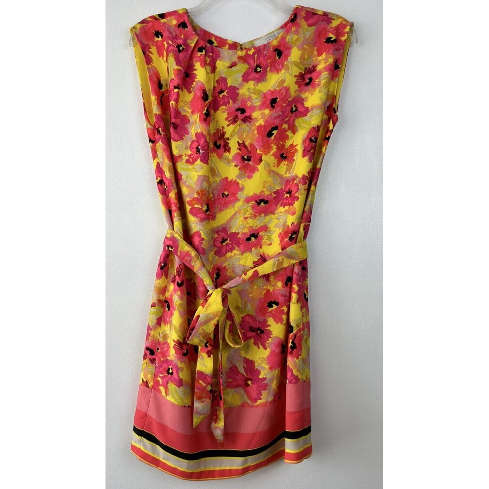 Loft Dress Women 2 Yellow Floral Sleeveless Tie Waist Belt Shift Spring Lined